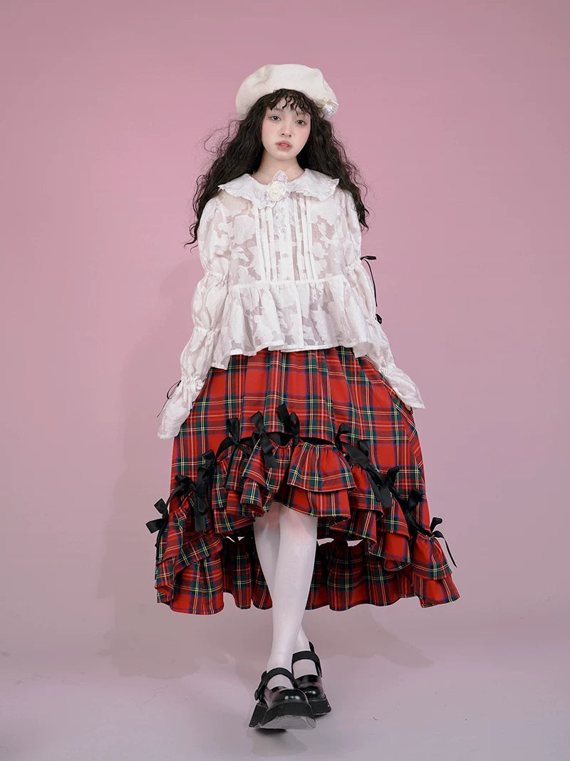 Irregular Bow Elastic Waist Long Skirt