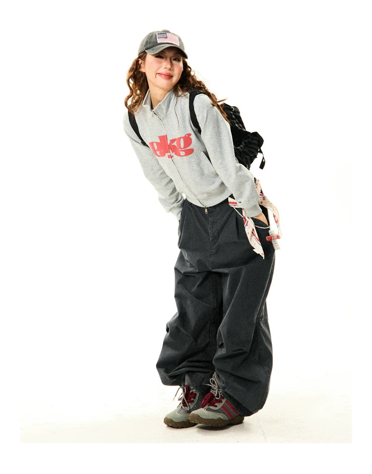 Letter Print Fitted Zipper Hoodie