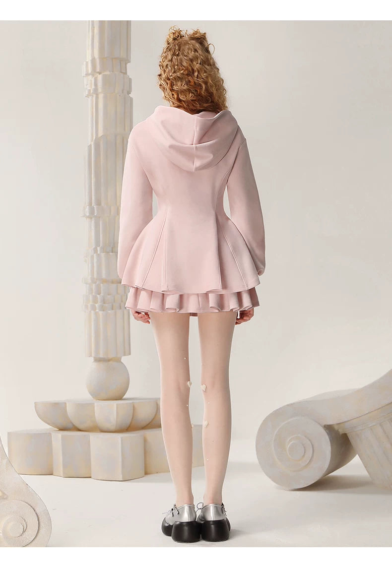 3D Characters Hoodie & High Waist Pleats Skirt Setup