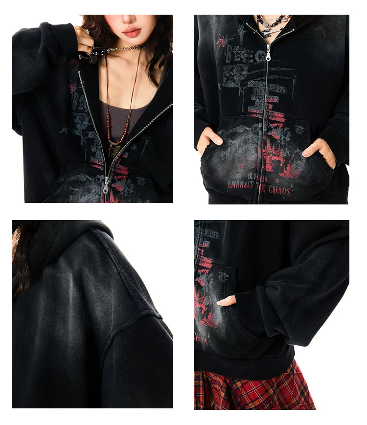 Paint Splash Graphic Print Oversize Zipper Hoodie