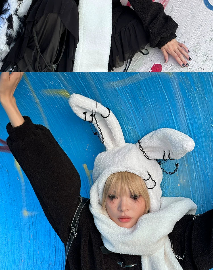 Rabbit Plush Ear Scarf Hat