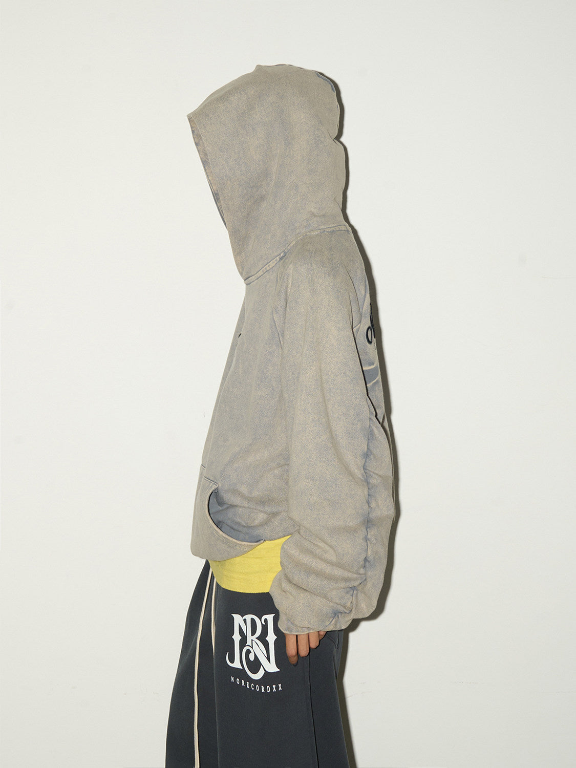 Washed Pleated Sleeve Oversize Pullover Hoodie