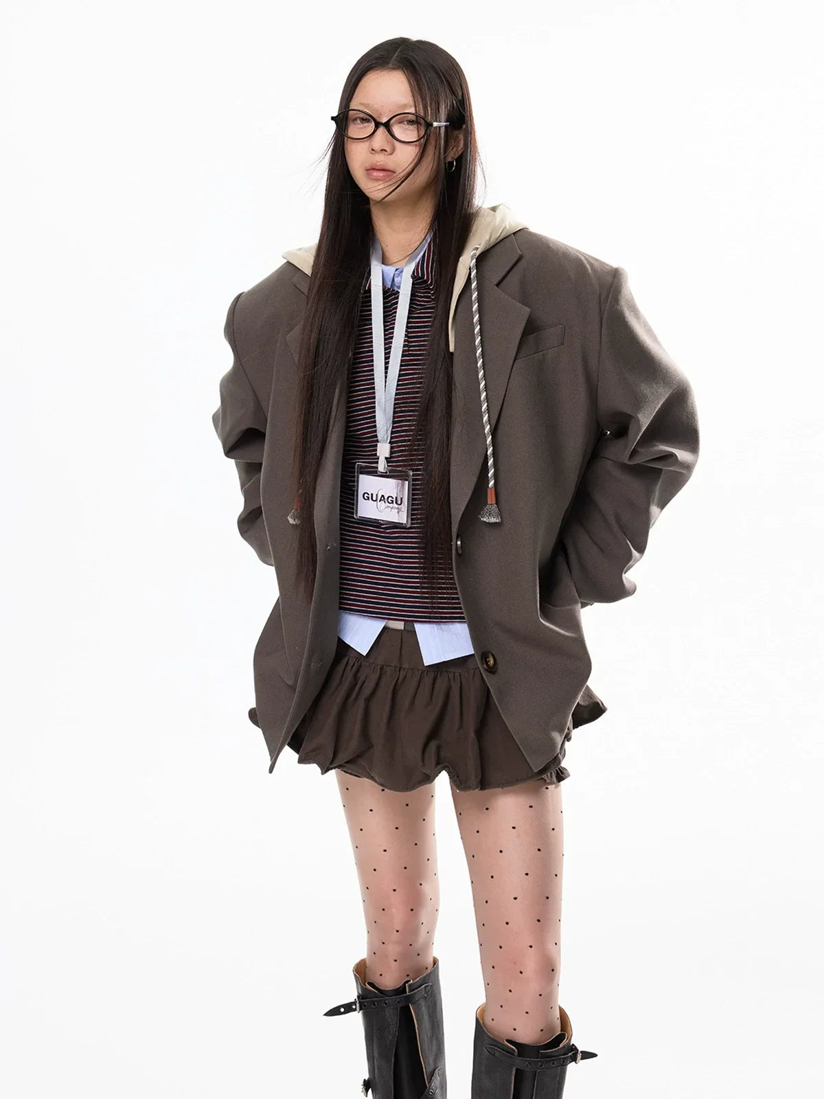 Oversize Detachable-Hood Tailored Jacket
