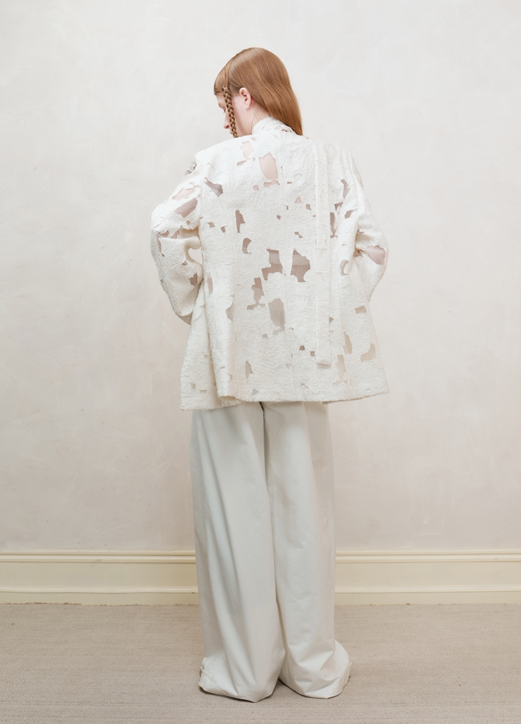Beaded Collarless Tailored Jacket