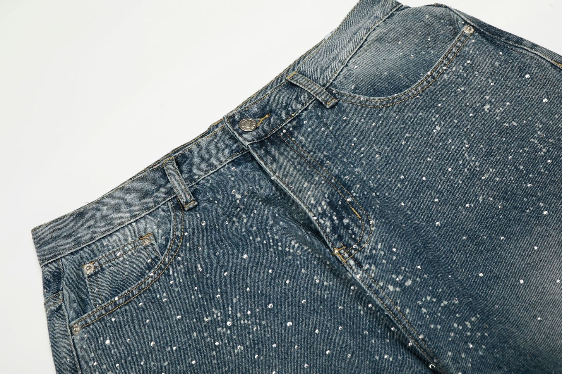 Paint Splatter Washed Wide Leg Denim Jeans