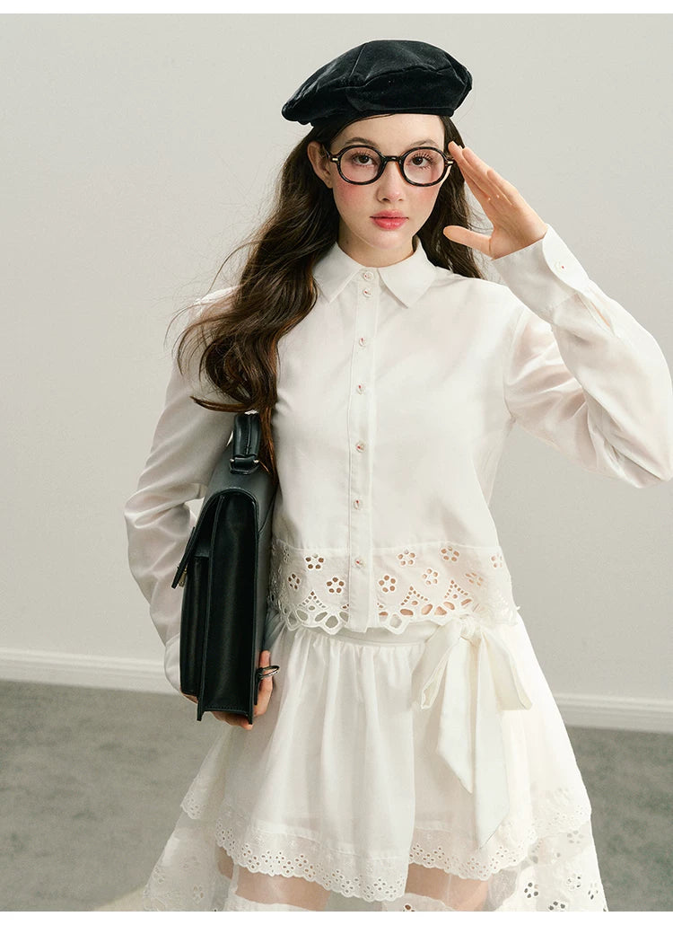 Lace Long Sleeve Shirt & Lace Short Skirt Setup