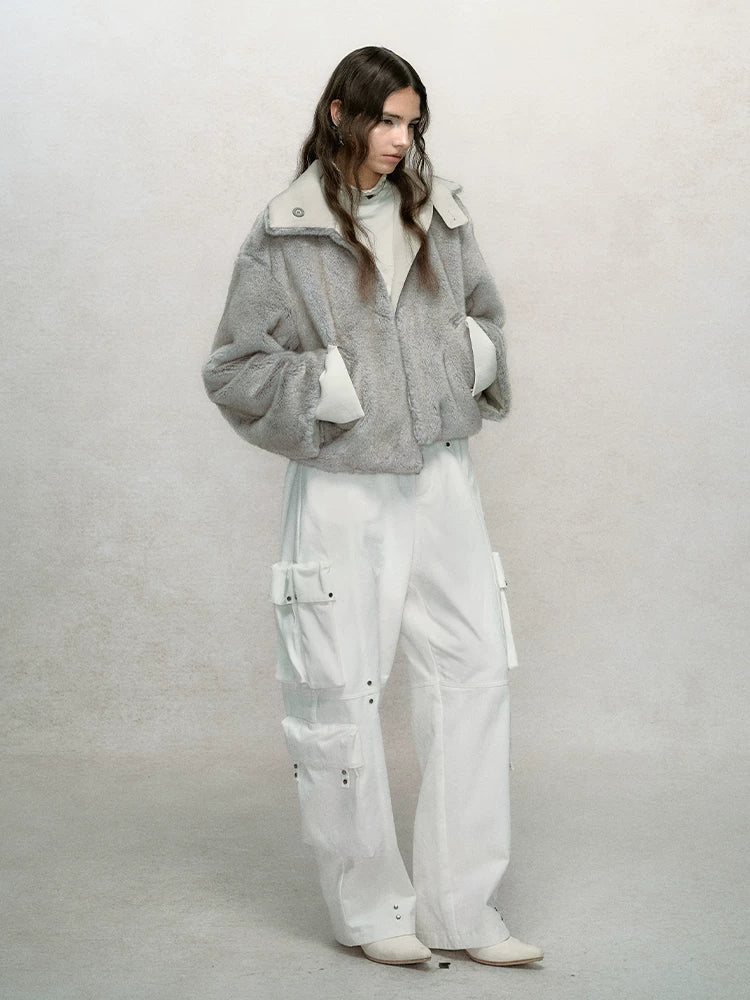 Reversible Short Fake Fur Zipper Jacket