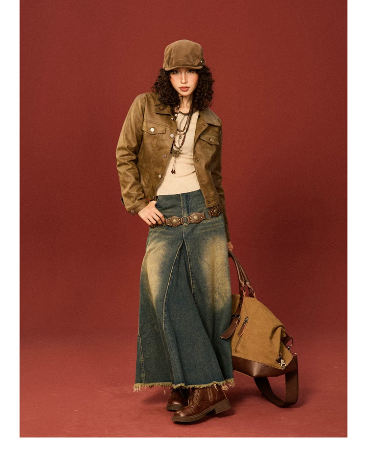 PU Leather Standing-Collar Short Jacket