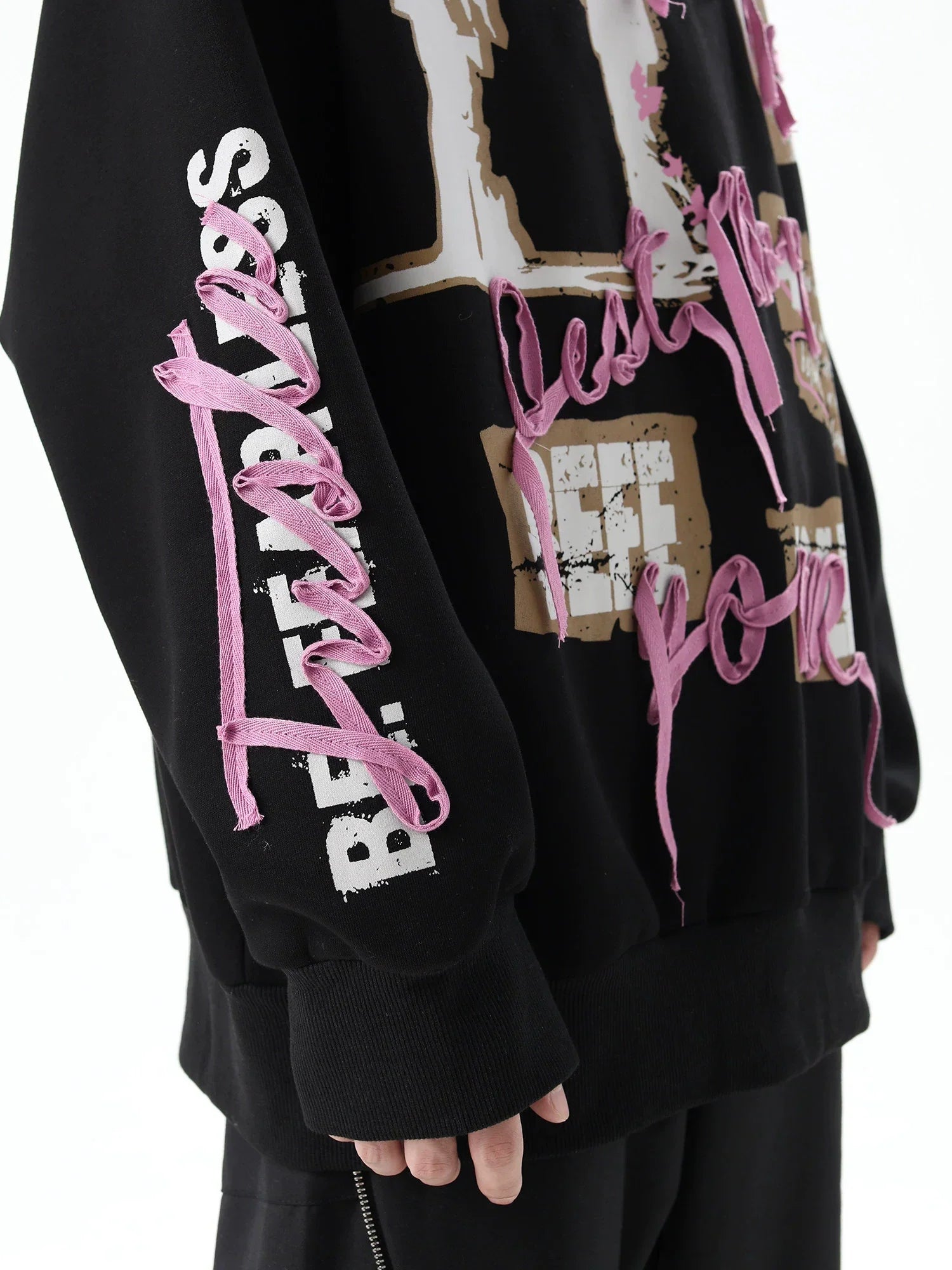 Felpa oversize con cappuccio e motivo a nastro