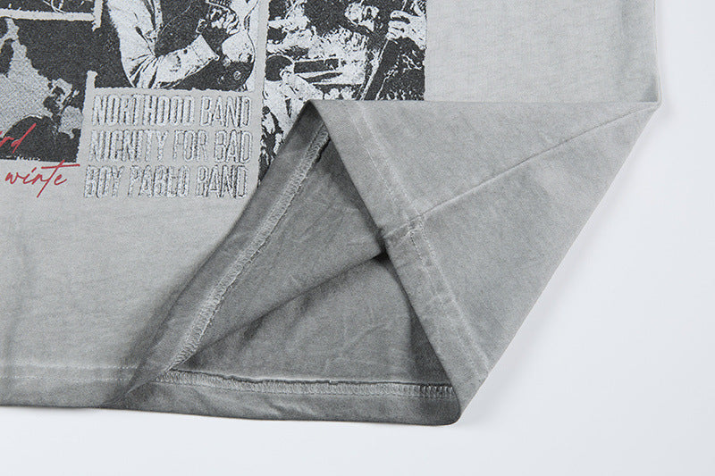 Washed Rock Band Print Short Sleeve T-Shirt