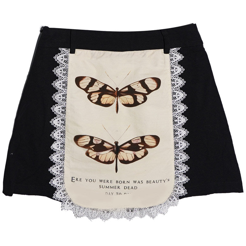 Graphic Print Lace Ruffle Skirt
