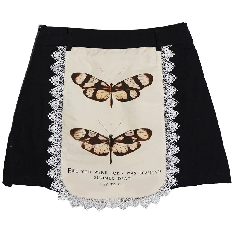 Graphic Print Lace Ruffle Skirt