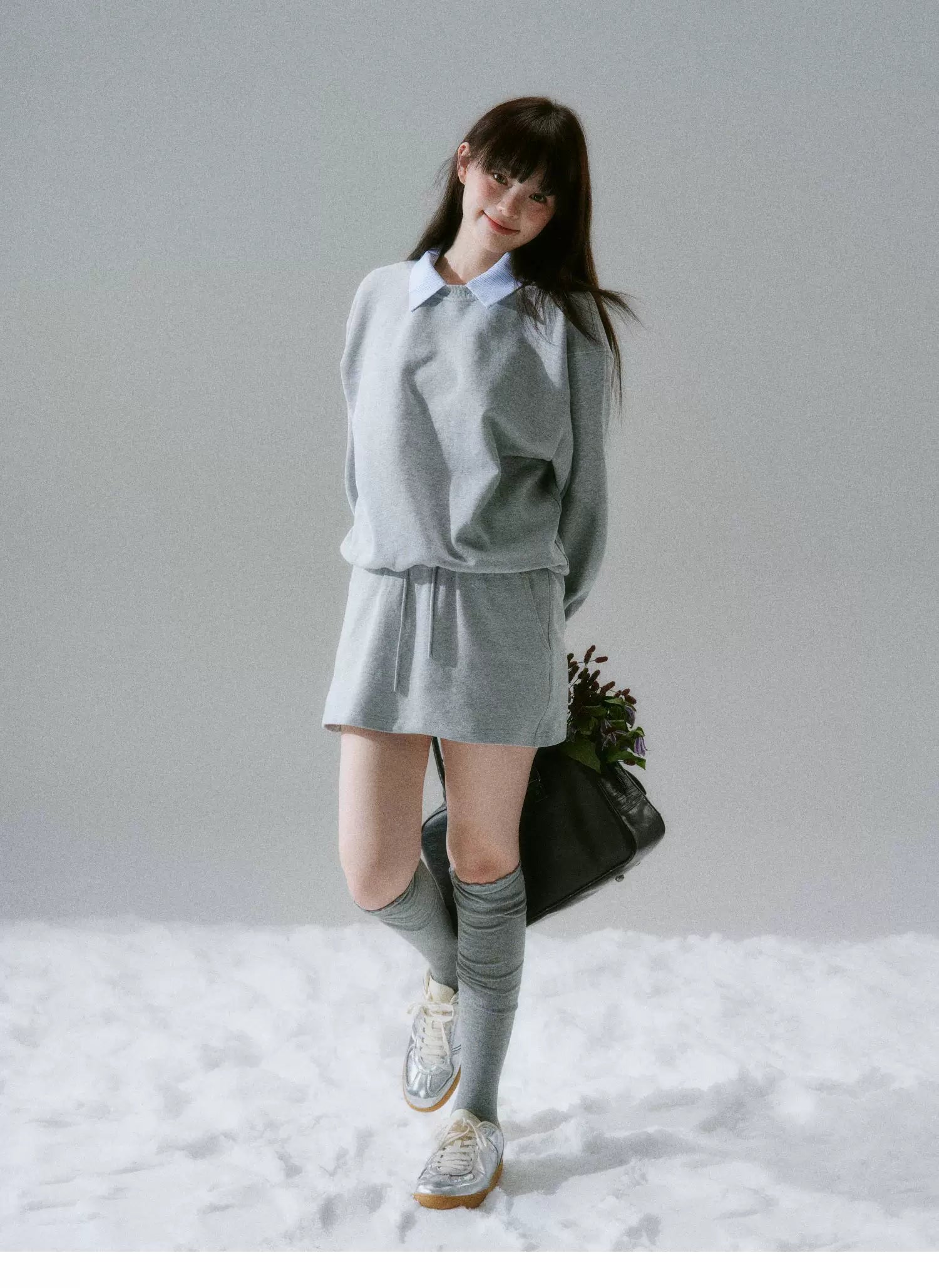 Skin-Friendly Sweatshirt & Short Skirt Setup