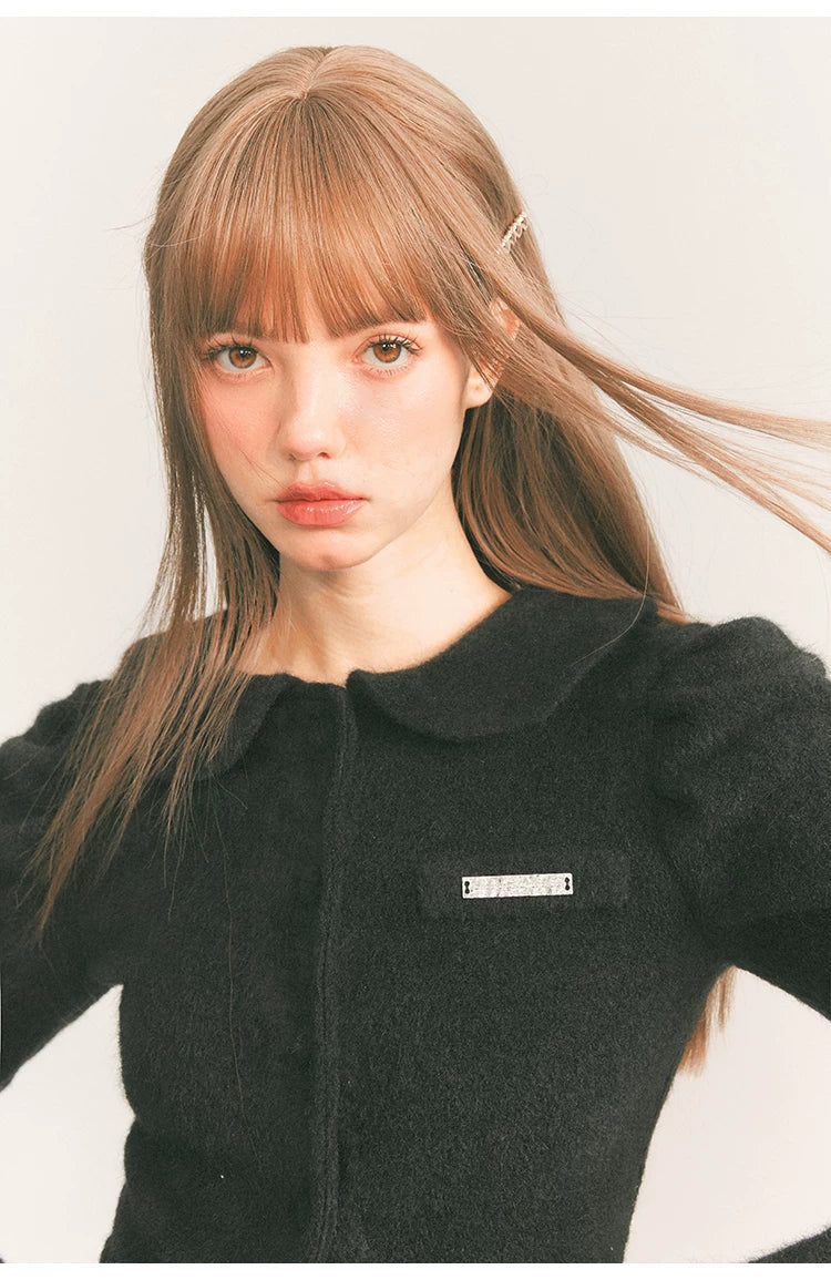 Cropped Round Collar Button Jacket