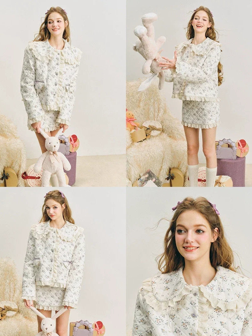 Lace Quilted Cotton Jacket & Short Skirt Setup