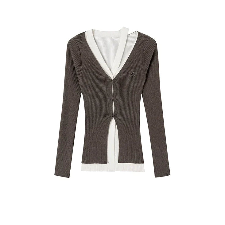 Fake Layered Long Sleeve Knit Cardigan