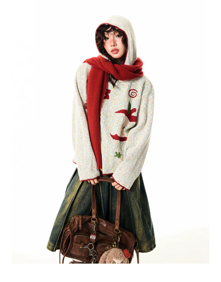 Fruit Pattern Knit Oversize Hoodie