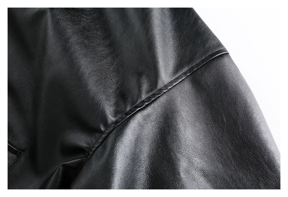 Chaqueta de béisbol de cuero PU con capucha