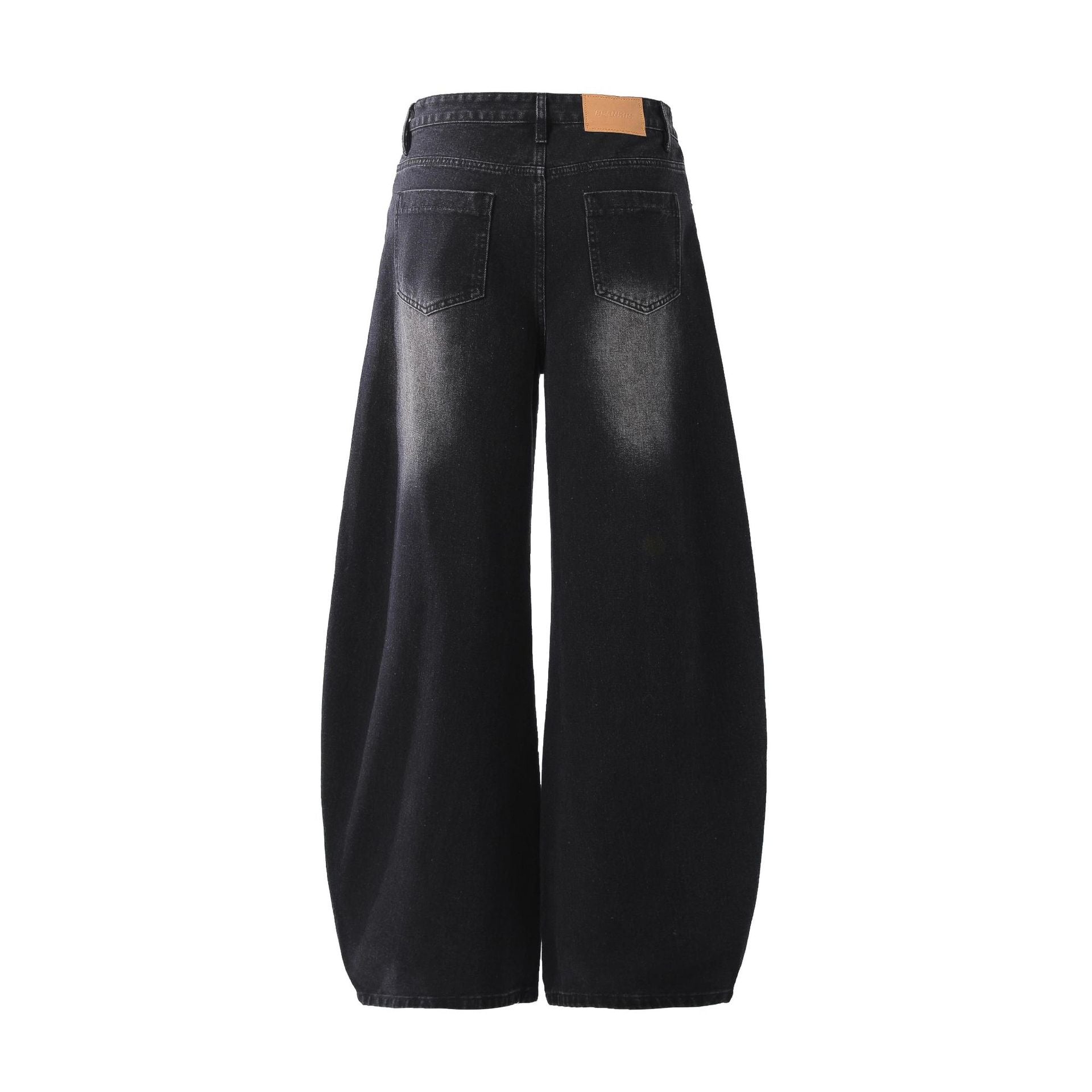 Deconstruction Whisker Curved Wide Leg Denim Jeans