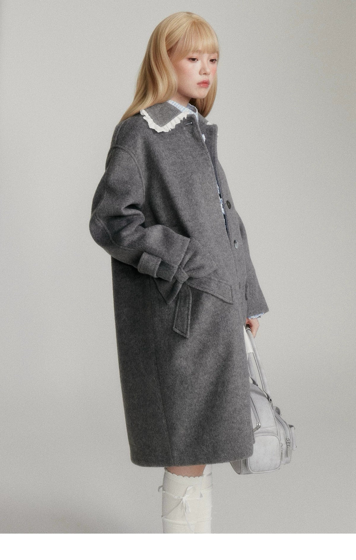 Lace Collar And Ribbon-Detail Coat