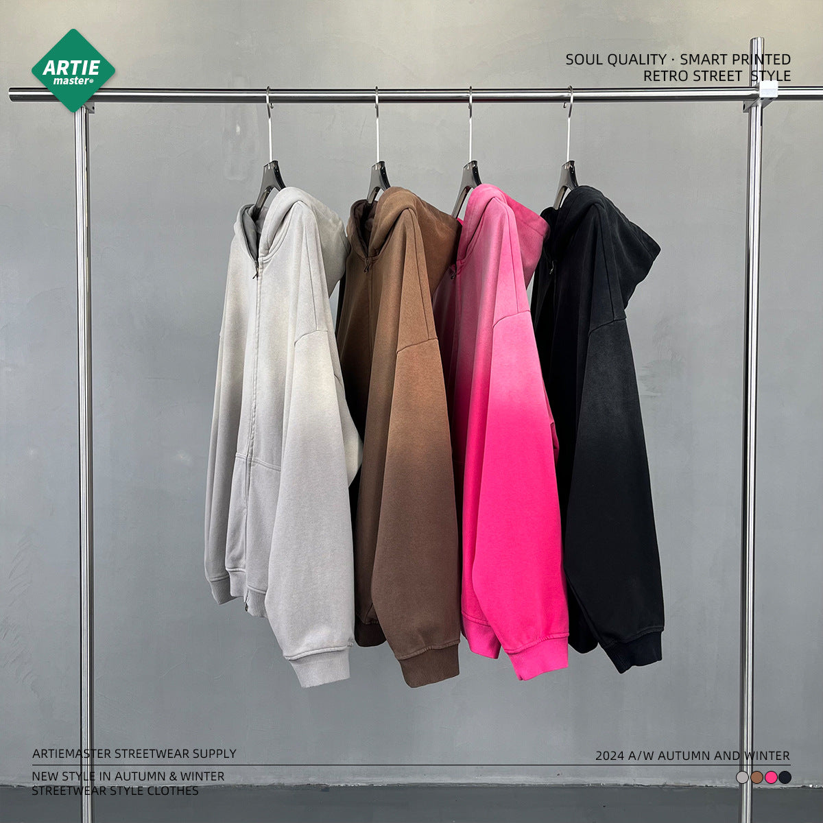 Washed Spray Dyeing Zipper Hoodie