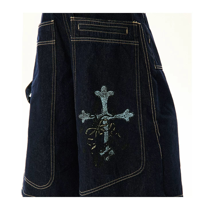 Wide-Leg Denim Shorts