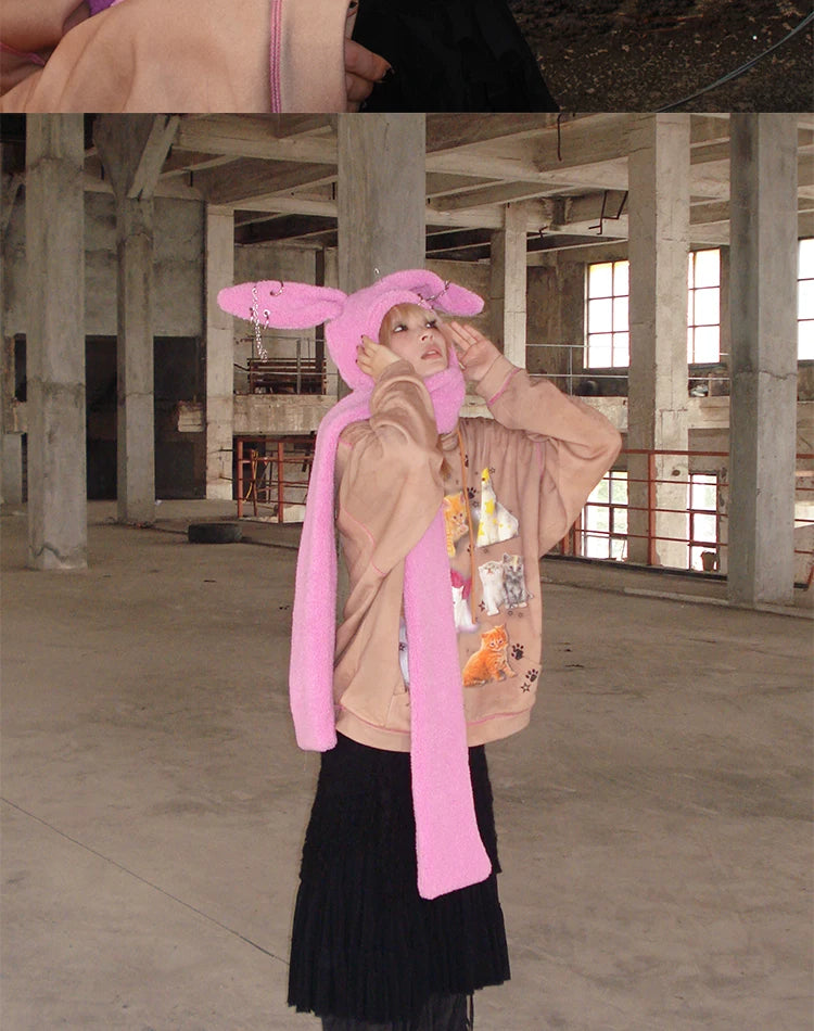 Rabbit Plush Ear Scarf Hat