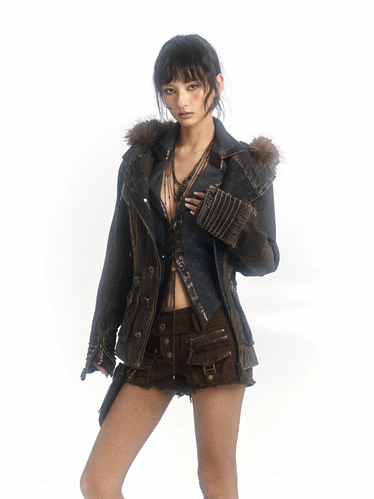 Padded Detachable Washed Denim Jacket