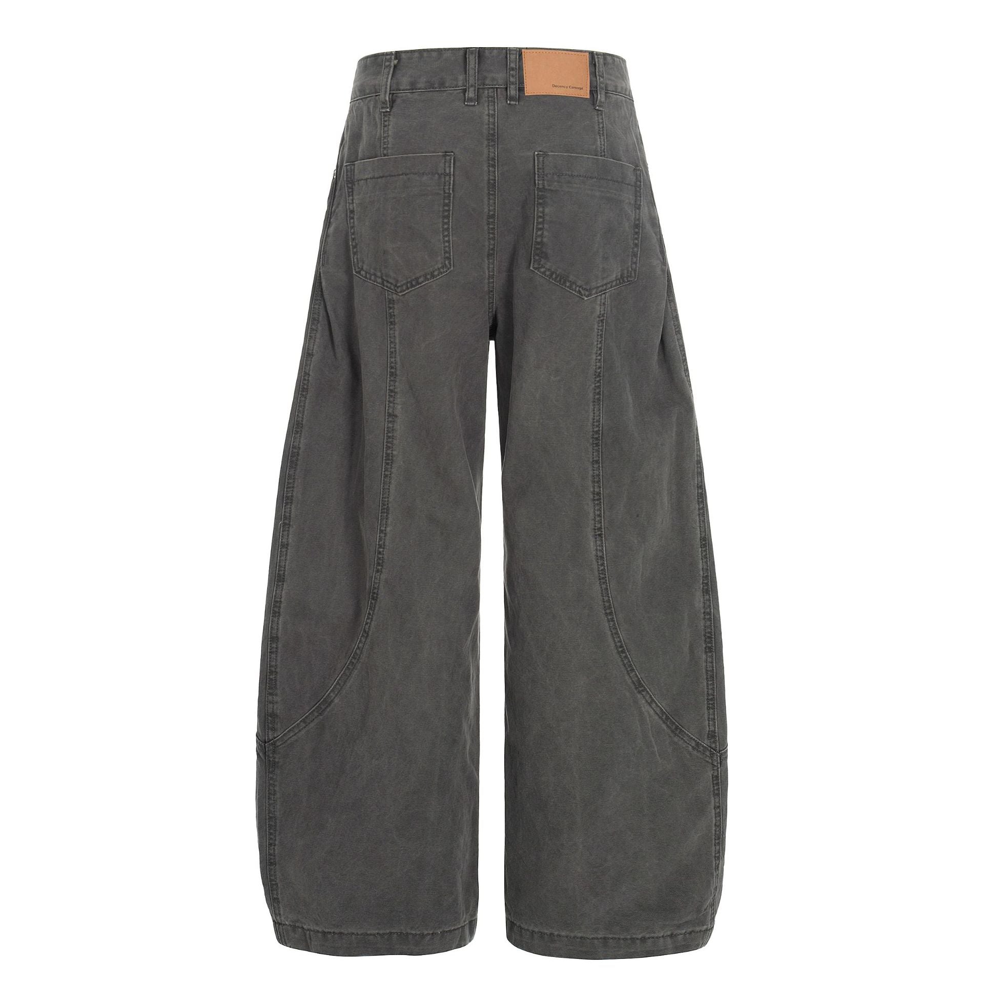 Washed Fade Curved Seam Wide Leg Denim Jeans