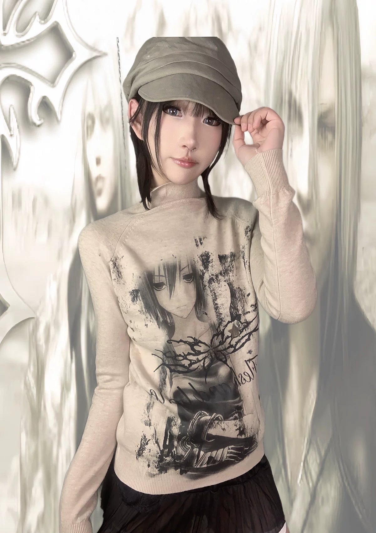 Anime-Style High-Neck Lightweight Knit Sweater