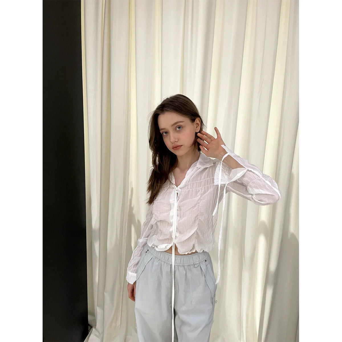 Strap Design Bubble Long Sleeve Shirt