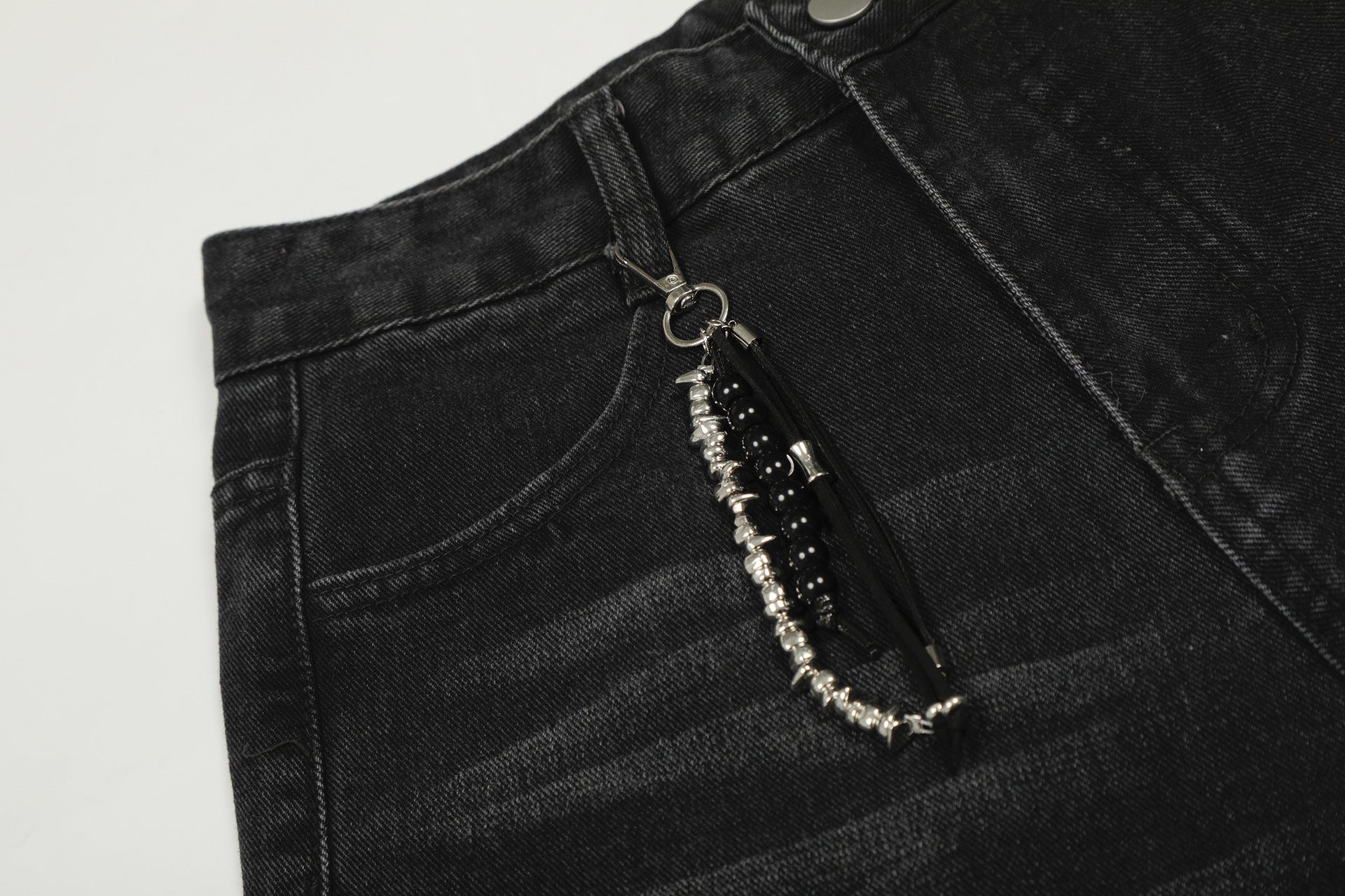 Washed Studs Detail Wide Leg Denim Jeans