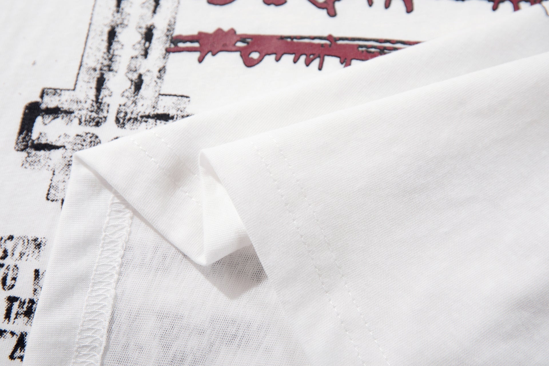 High-Neck Graphic Print Cotton Short Sleeve T-Shirt