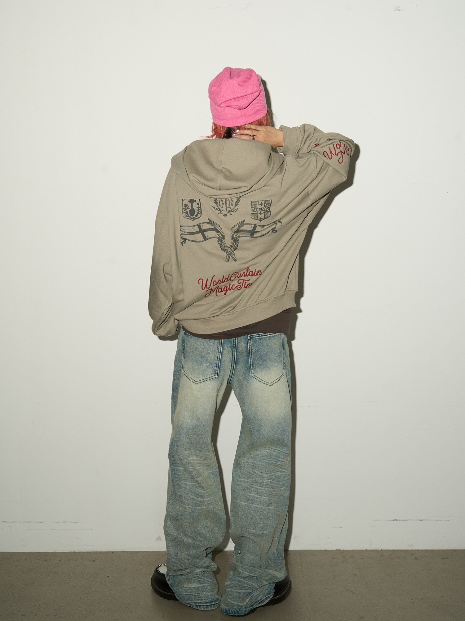 Embroidery Damage Zipper Hoodie
