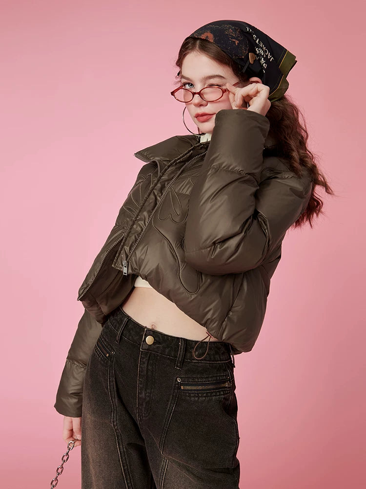 High-Neck Short White Duck Down Jacket