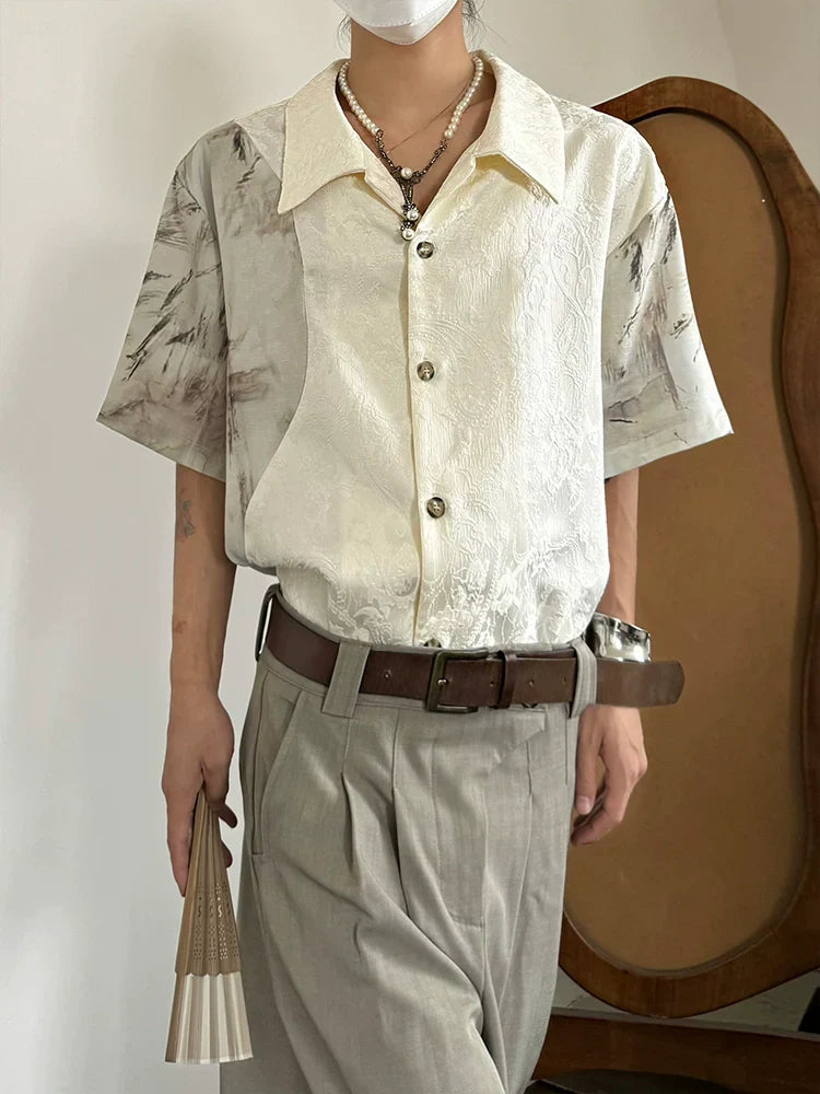 Jacquard Standing-Collar Short Sleeve Shirt