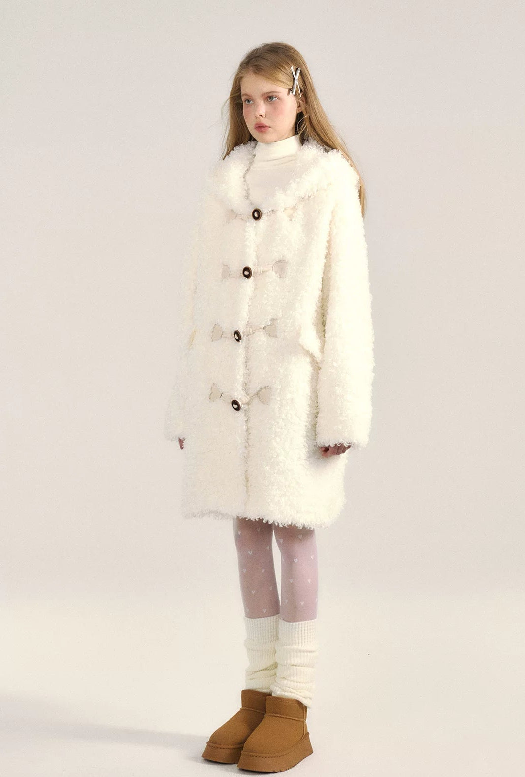 White Furry Sherpa Hooded Coat