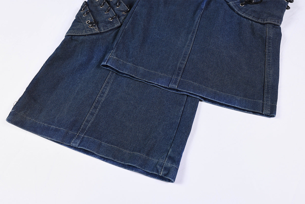 Heavyweight Washed Deconstructed Wide Leg Denim Jeans