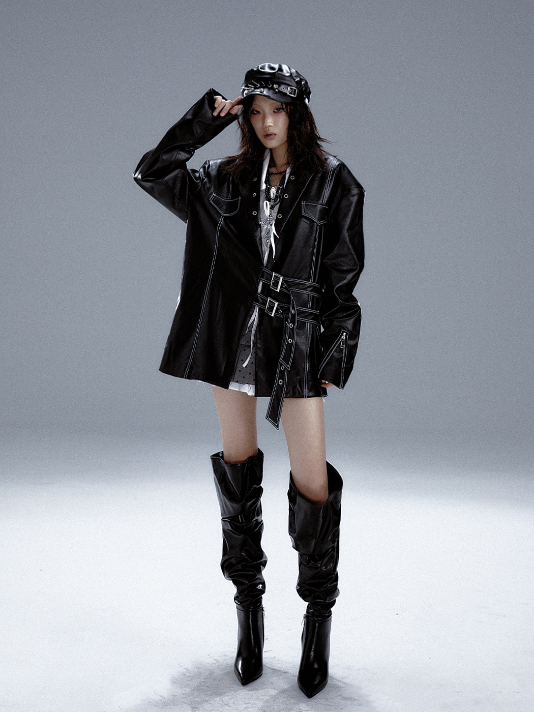 Metal Accents Heavy PU Leather Jacket