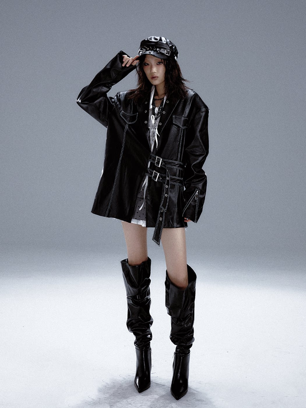 Metal Accents Heavy PU Leather Jacket
