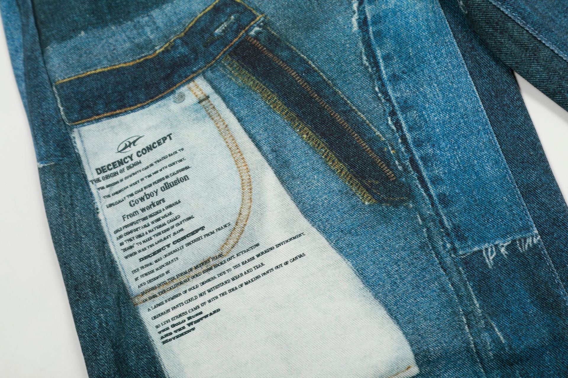 Washed Irregular Print Wide Leg Curved Denim Jeans