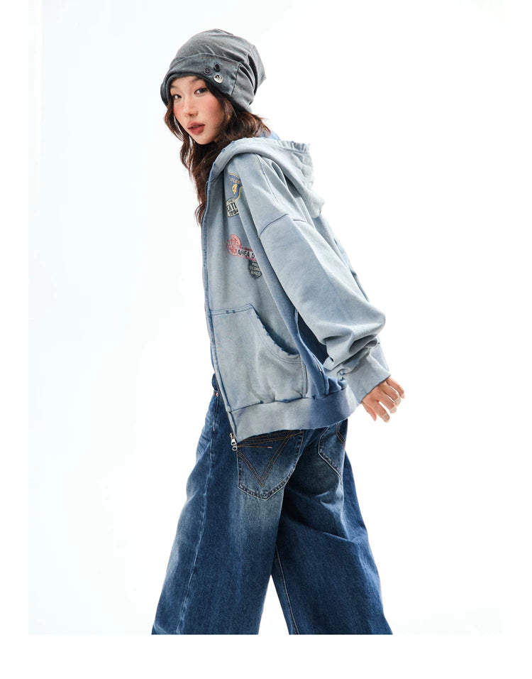 Washed Oversize Zip-Up Hoodie