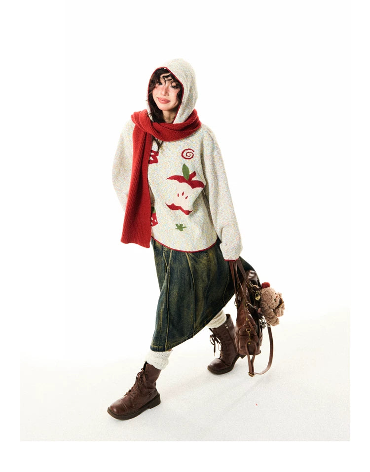 Fruit Pattern Knit Oversize Hoodie