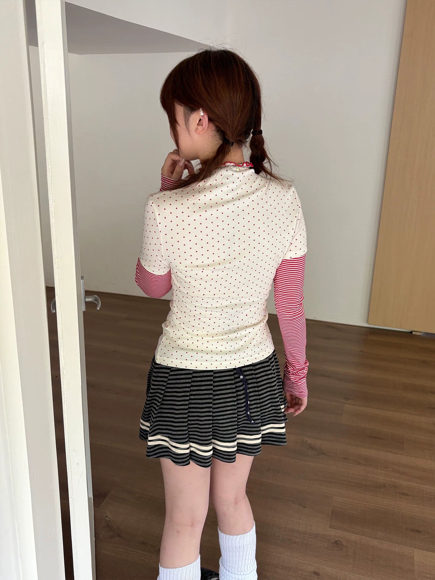 Rabbit Print Patchwork High-Neck Long Sleeve T-Shirt