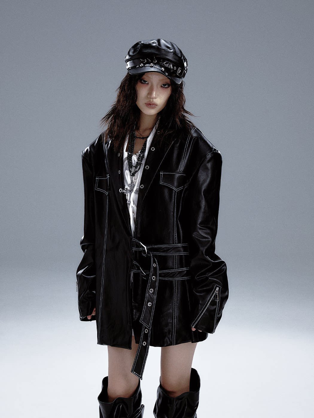Metal Accents Heavy PU Leather Jacket