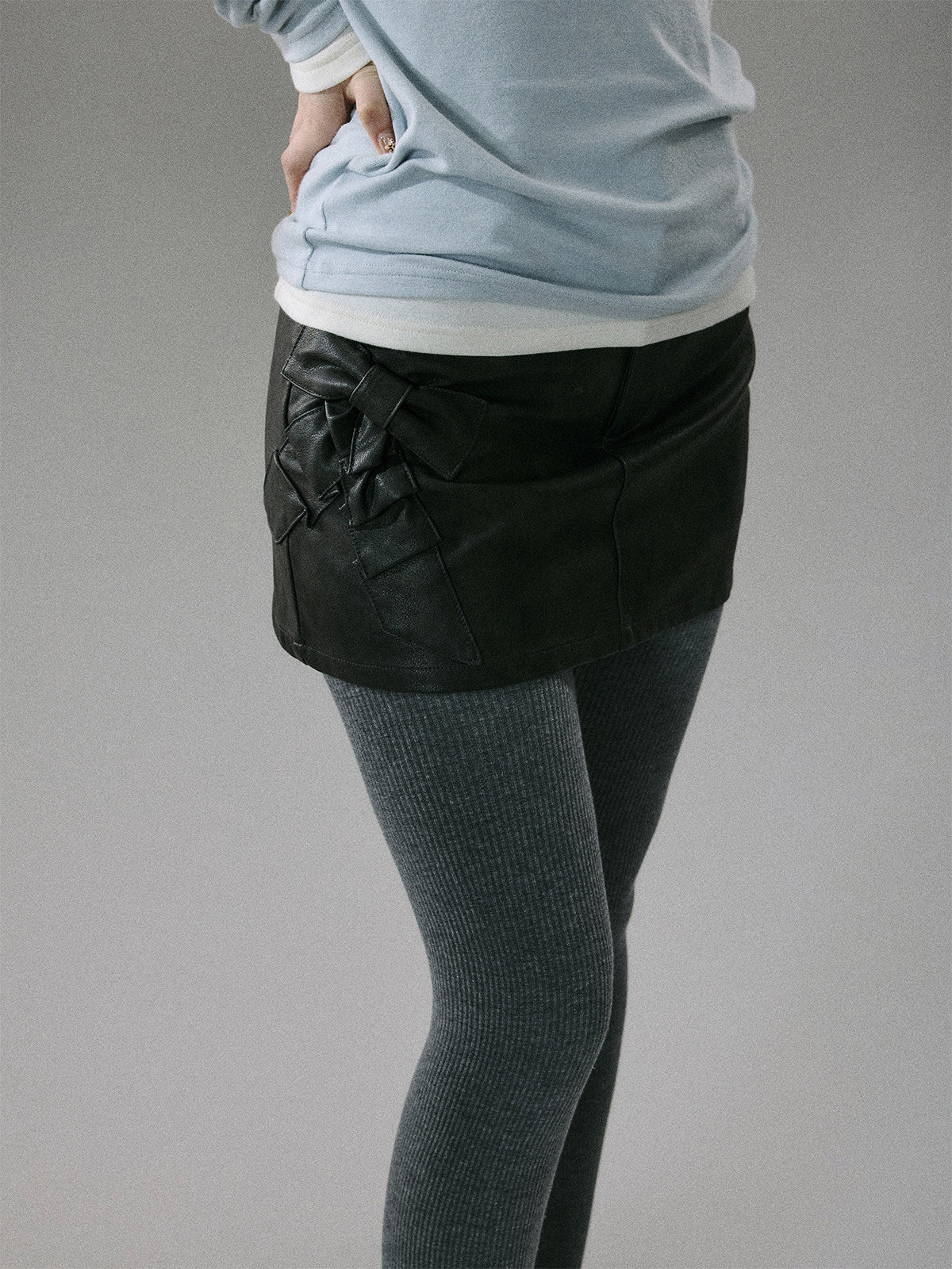 Bow Detail Leather Skirt