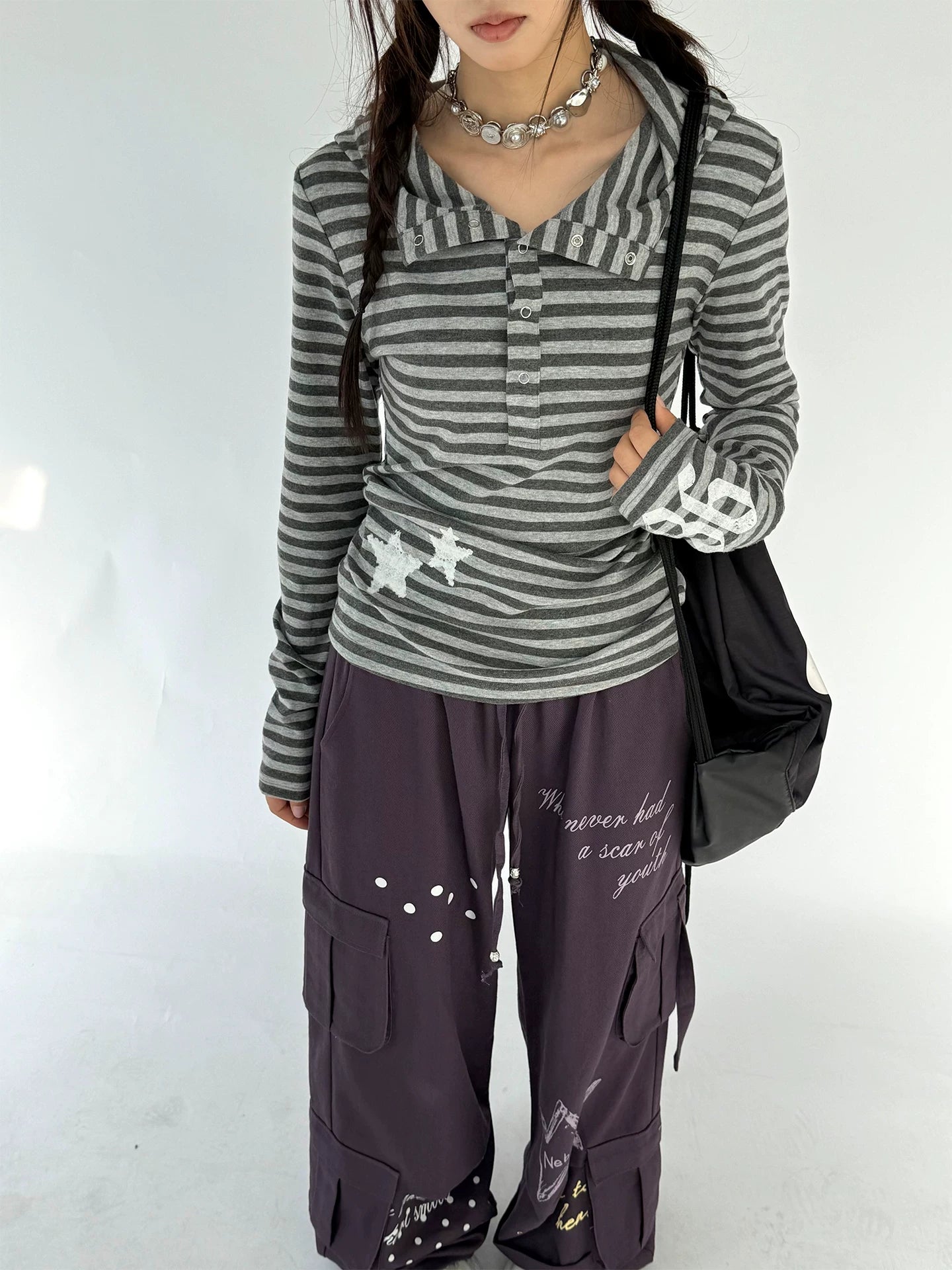 Multi-Pocket Polka Dot Straight Pants