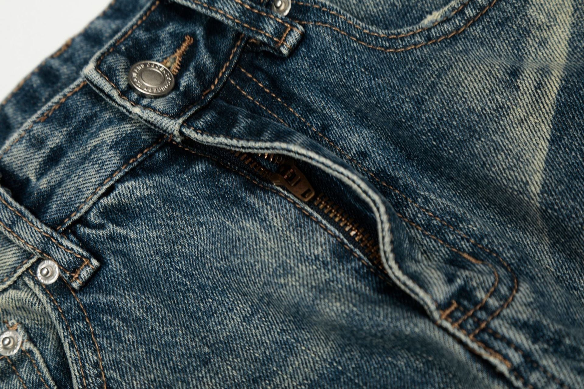 Whisker Damage Wide Leg Denim Jeans