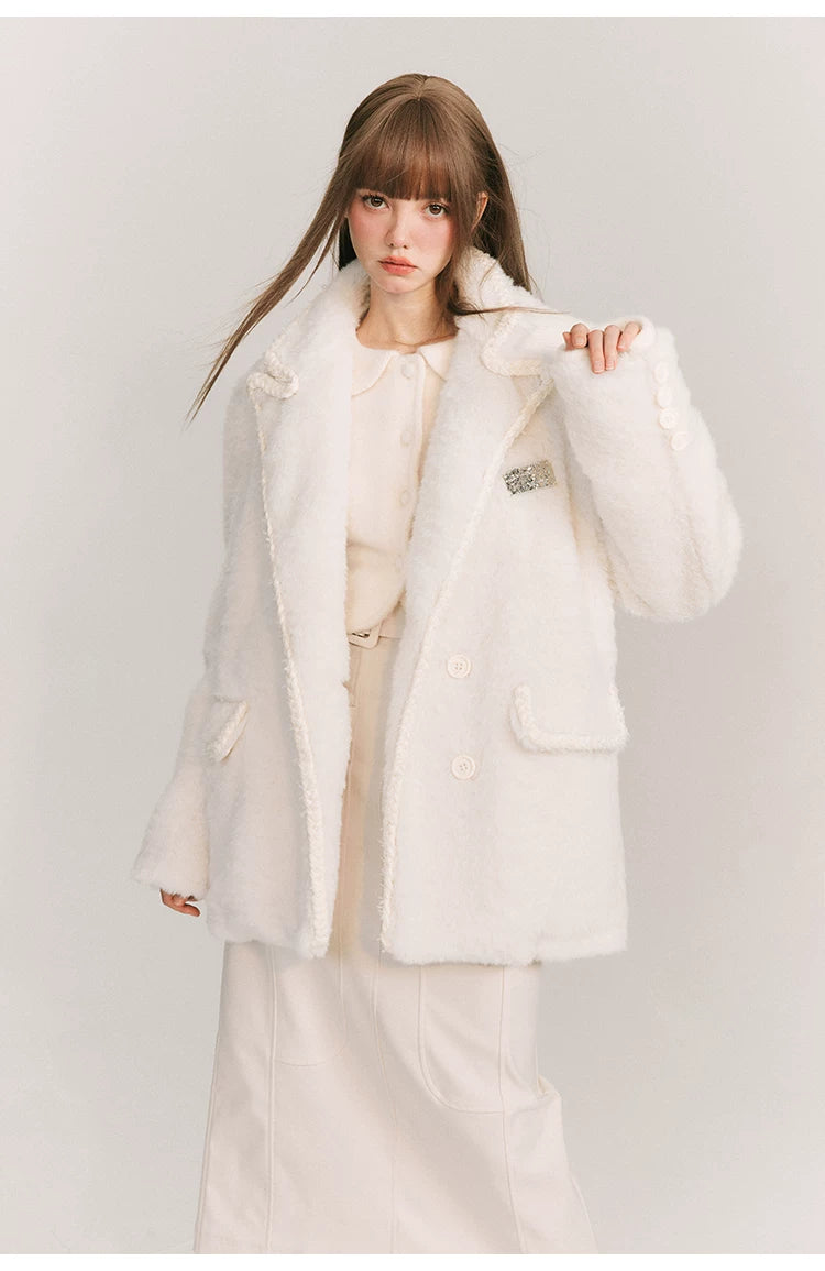 Loose Plain Fake Woolen Jacket