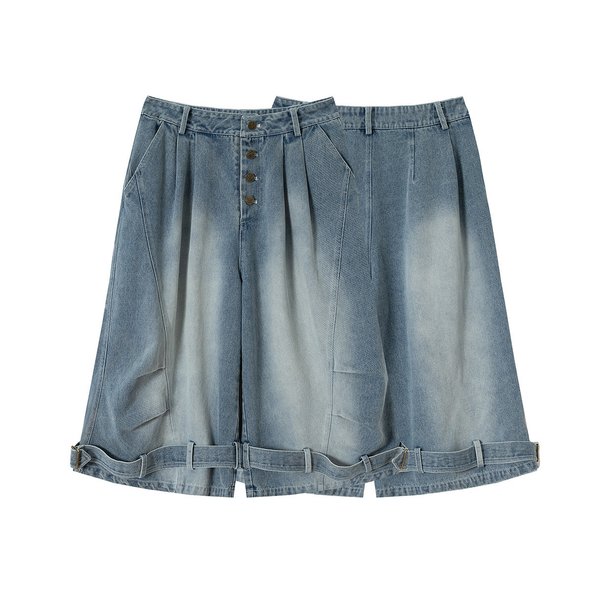 Lace-Up Washed Wide Leg Denim Short Pants